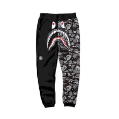 BAPE Black Starry Camo Split Shark Face Graphic Jogger Pants Unisex Streetwear Sweatpants