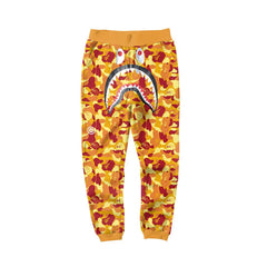 BAPE Orange Red Camo Shark Face Graphic Jogger Pants Unisex Streetwear Sweatpants