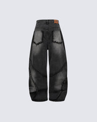 Spiral-Stitched Wide-Leg Jeans