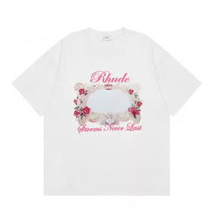 Rhude Roses Never Last Floral Frame Graphic Short Sleeve T-Shirt