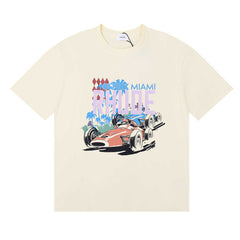 Rhude Grand Prix Miami Racing Car Graphic Cream Short Sleeve T‑Shirt