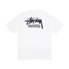 STUSSY White Shanghai Back Script Print Tee