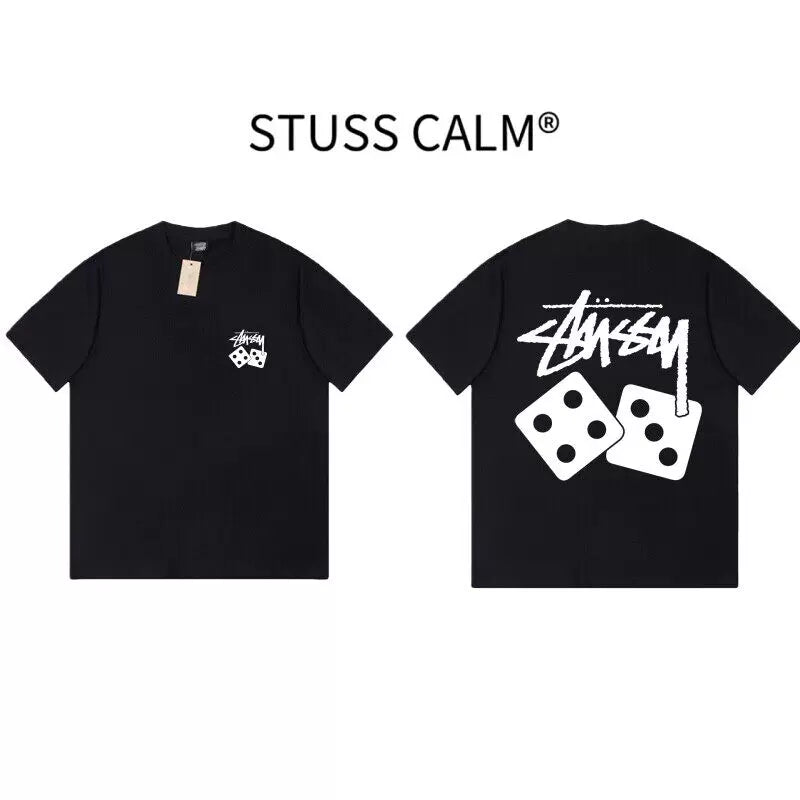 STUSSY Black White Dice Front & Back Print Tee