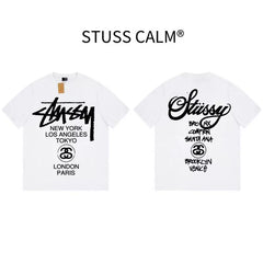 STUSSY White World Tour City List Front & Back Print Tee