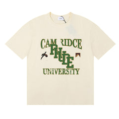 Rhude Cambridge University Vintage College Letter Graphic Cream Short Sleeve T‑Shirt