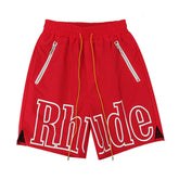 Rhude Large Outline Logo Print Drawstring Red Streetwear Shorts