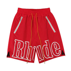 Rhude Large Outline Logo Print Drawstring Red Streetwear Shorts