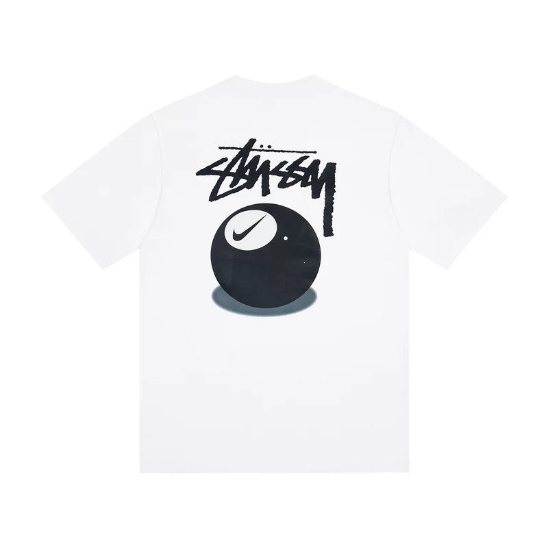 STUSSY White 8 Ball Front Print Tee