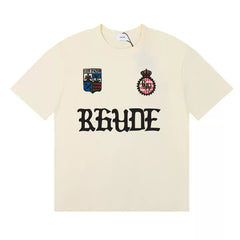 Rhude Cote D'Azur Shield Crest Gothic Letter Graphic Short Sleeve T-Shirt