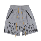 Rhude Large Outline Logo Print Drawstring Grey Streetwear Shorts