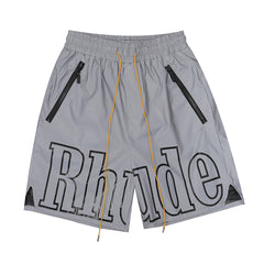 Rhude Large Outline Logo Print Drawstring Grey Streetwear Shorts