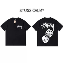 STUSSY Black White Dice Front & Back Print Tee
