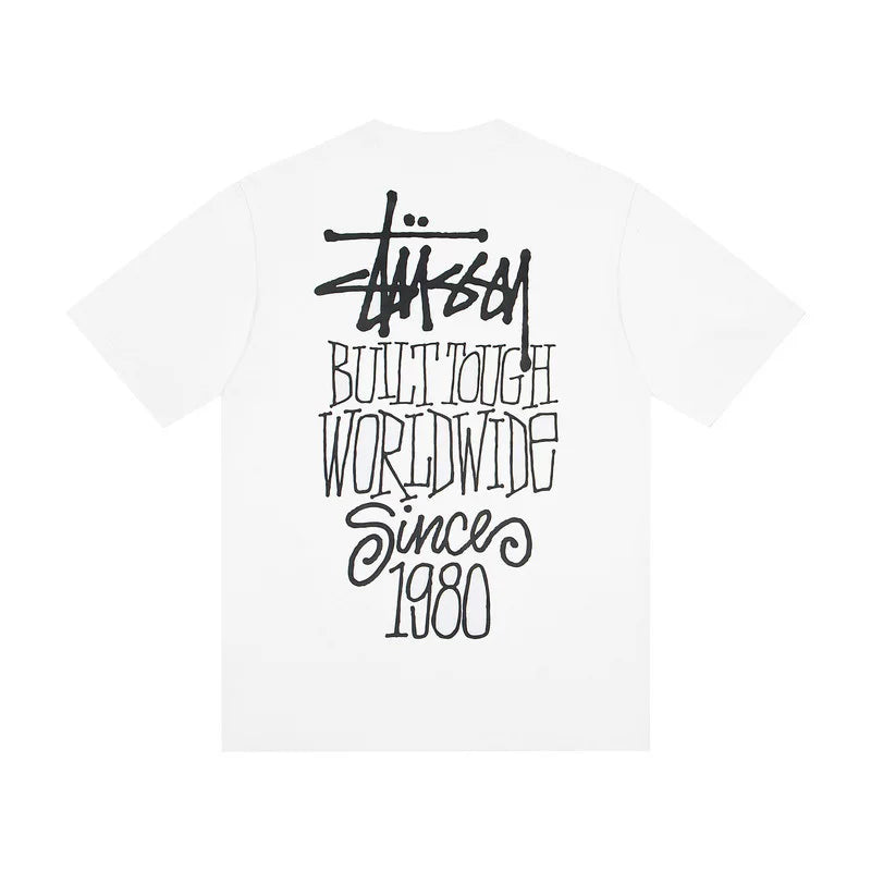 STUSSY White Stacked Text Back Print Tee