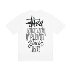 STUSSY White Stacked Text Back Print Tee