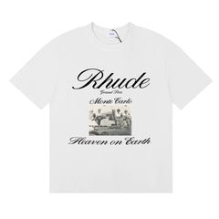 Rhude Heave on Earth Retro Printed High Street Loose Couple Short sleeved T-shirt Summer