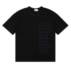 Rhude Vertical Outline Letter Logo Graphic Short Sleeve T-Shirt