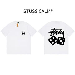 STUSSY White Black Dice Front & Back Print Tee