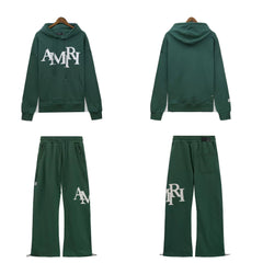 Palm Angels AMIRI Dark Green Logo Hoodie Tracksuit 2Pcs