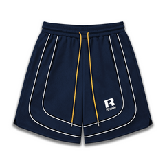 Rhude R‑Logo White Piping Navy Basketball‑Style Drawstring Streetwear Shorts