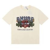 Rhude Town And Country Bordeaux Grape Vintage Graphic Cream Short Sleeve T‑Shirt