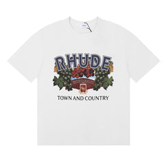 Rhude Town And Country Bordeaux Grape Vintage Graphic White Short Sleeve T‑Shirt