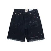 Gallery Dept. Distressed Paint Splatter Black Denim Shorts