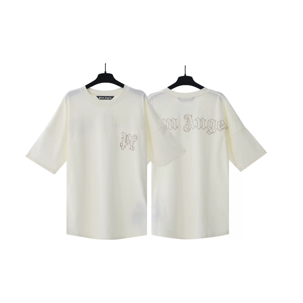 Palm Angels Cream Small Logo Front & Back Tee