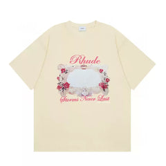 Rhude Roses Never Last Floral Frame Graphic Short Sleeve T-Shirt