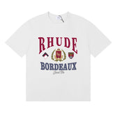 Rhude Bordeaux Grand Vin Crest Emblem Vintage Graphic White Short Sleeve T‑Shirt