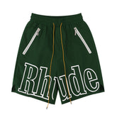 Rhude Large Outline Logo Print Drawstring Green Streetwear Shorts
