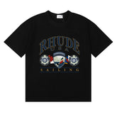 Rhude USA Sailing Crest Graphic Black Short Sleeve T‑Shirt
