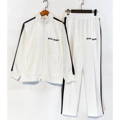 Palm Angels White Side Stripe Track Suit 2Pcs Zip Up Jacket + Straight Sweatpants Unisex Outfit