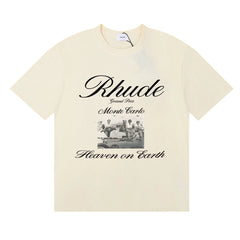 Rhude Heave on Earth Retro Printed High Street Loose Couple Short sleeved T-shirt Summer