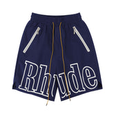 Rhude Large Outline Logo Print Drawstring Navy Streetwear Shorts