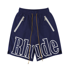 Rhude Large Outline Logo Print Drawstring Navy Streetwear Shorts