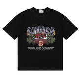 Rhude Town And Country Bordeaux Grape Vintage Graphic Black Short Sleeve T‑Shirt