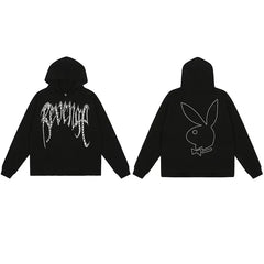 Revenge x Playboy Rhinestone / Outline Bunny Arch Logo Pullover Hoodie Black