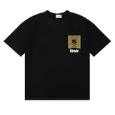 Rhude Geometric Square Layered Logo Graphic Black Short Sleeve T‑Shirt