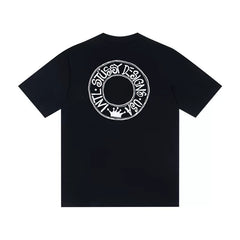 STUSSY Black Circle Logo Back Print Tee