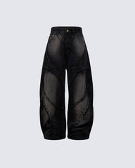 Spiral-Stitched Wide-Leg Jeans
