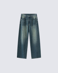 Vintage Wide-Leg Denim Pants – Streetwear Style with Faded Wash and Relaxed Fit