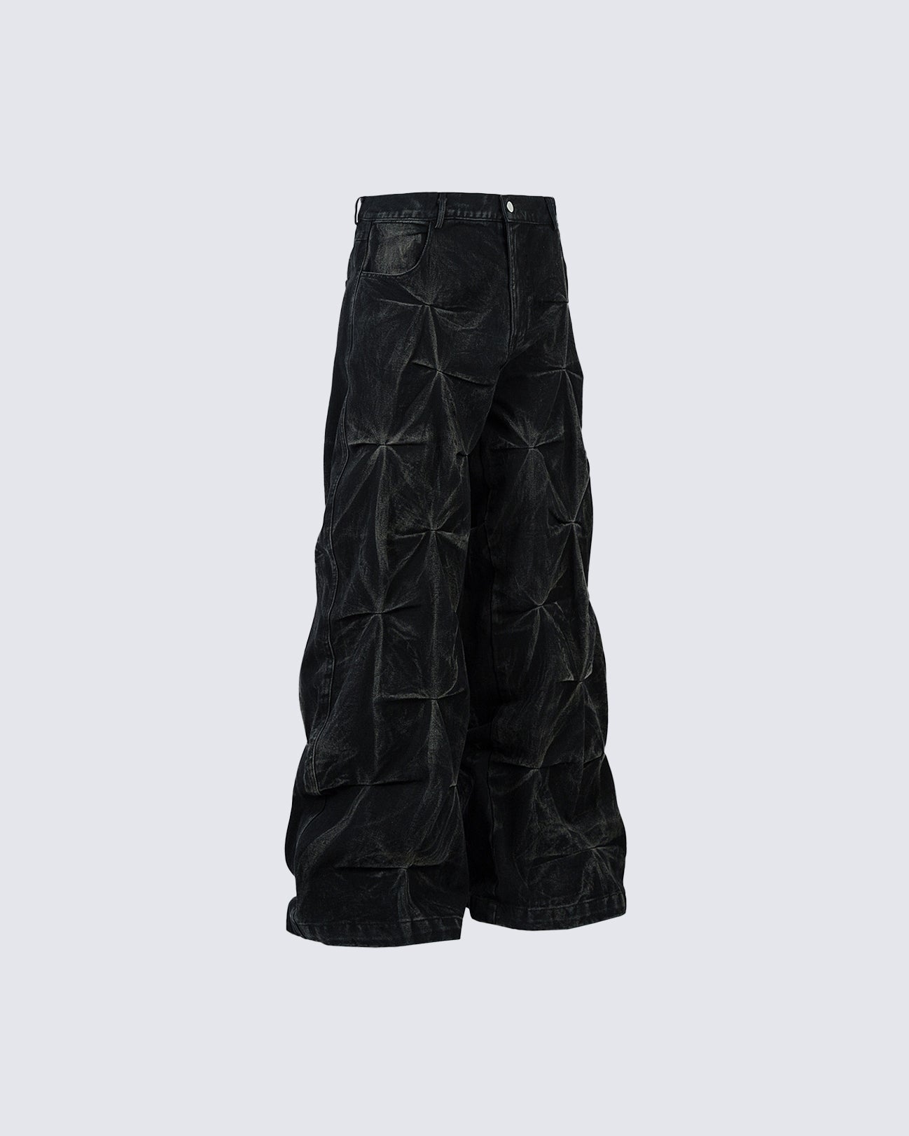 Crinkled Denim Cargo Pants