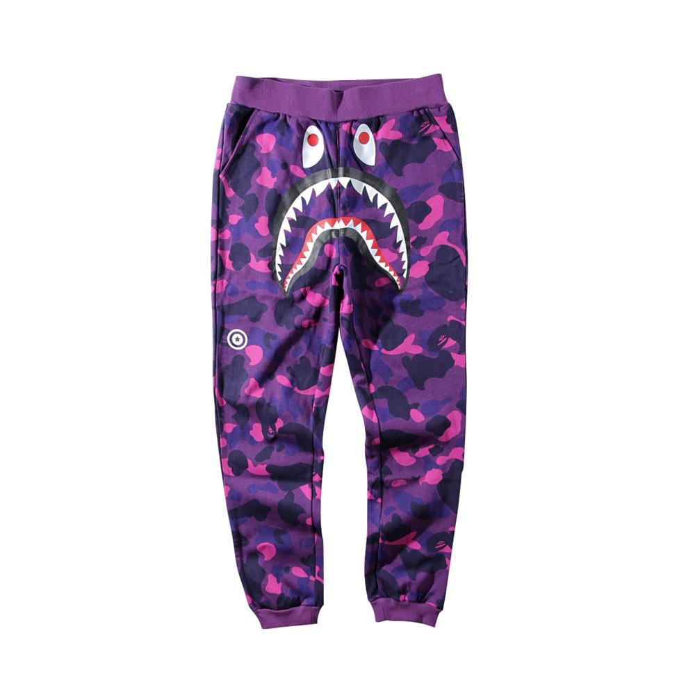 BAPE Purple Camo Shark Joggers, WGM Tiger Print Unisex Hip‑Hop Streetwear Sweatpants