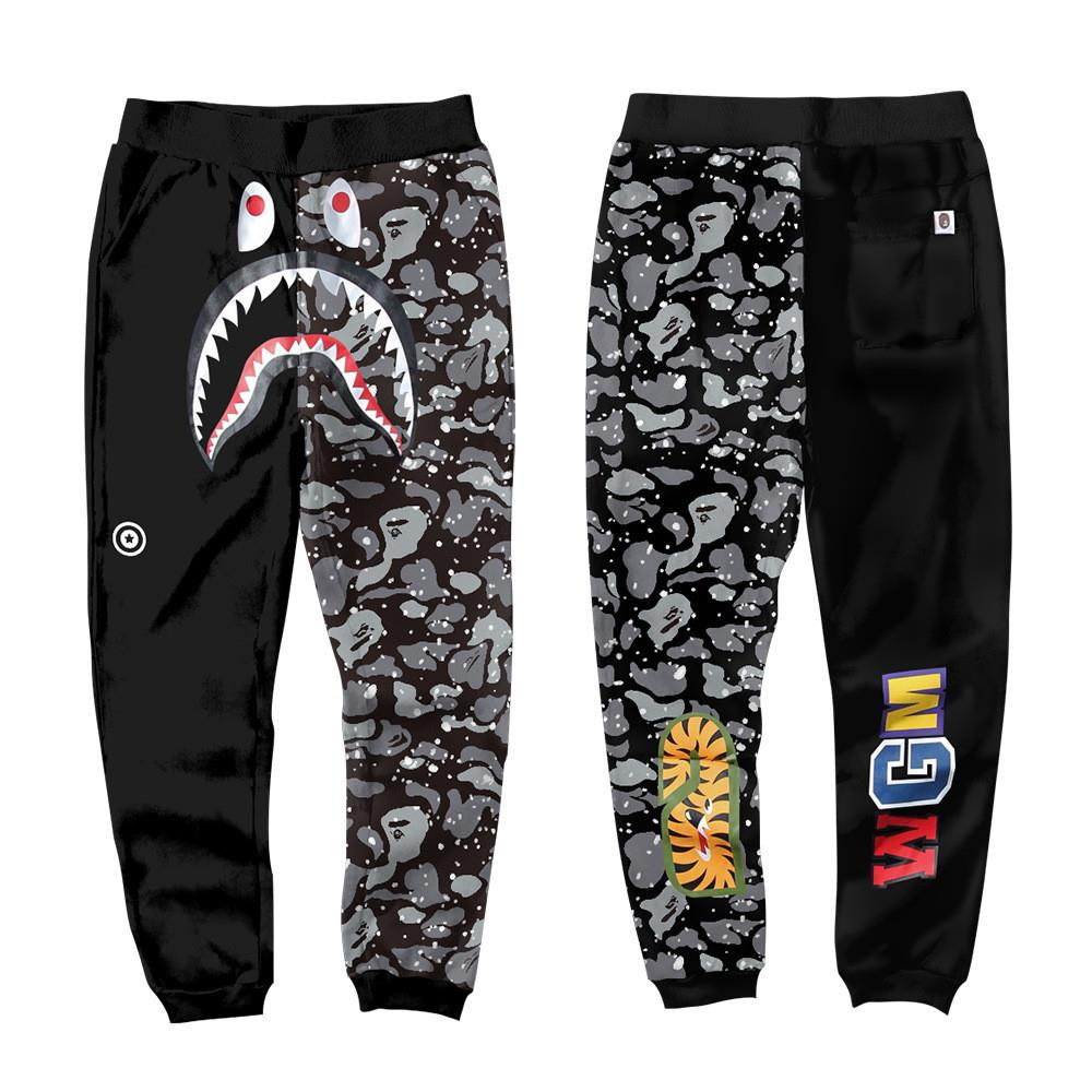 BAPE Black Starry Camo Split Shark Face Graphic Jogger Pants Unisex Streetwear Sweatpants