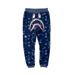 BAPE Navy Blue Camo Shark Face Graphic Jogger Pants Unisex Streetwear Sweatpants