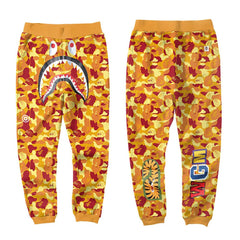 BAPE Orange Red Camo Shark Face Graphic Jogger Pants Unisex Streetwear Sweatpants
