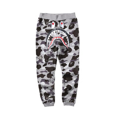 BAPE Black Grey Camo Shark Face Graphic Jogger Pants Unisex Streetwear Sweatpants