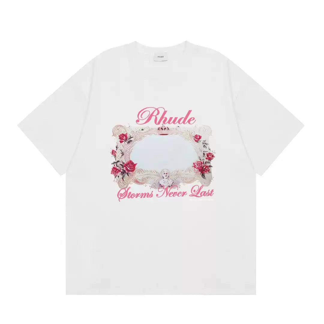 Rhude Roses Never Last Floral Frame Graphic Short Sleeve T-Shirt