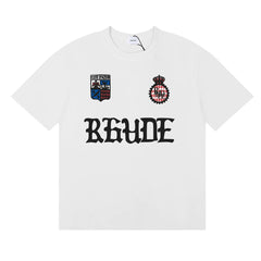 rhude复古标语徽标logo印花小众潮牌圆领宽松短袖T恤男女情侣装 (1)