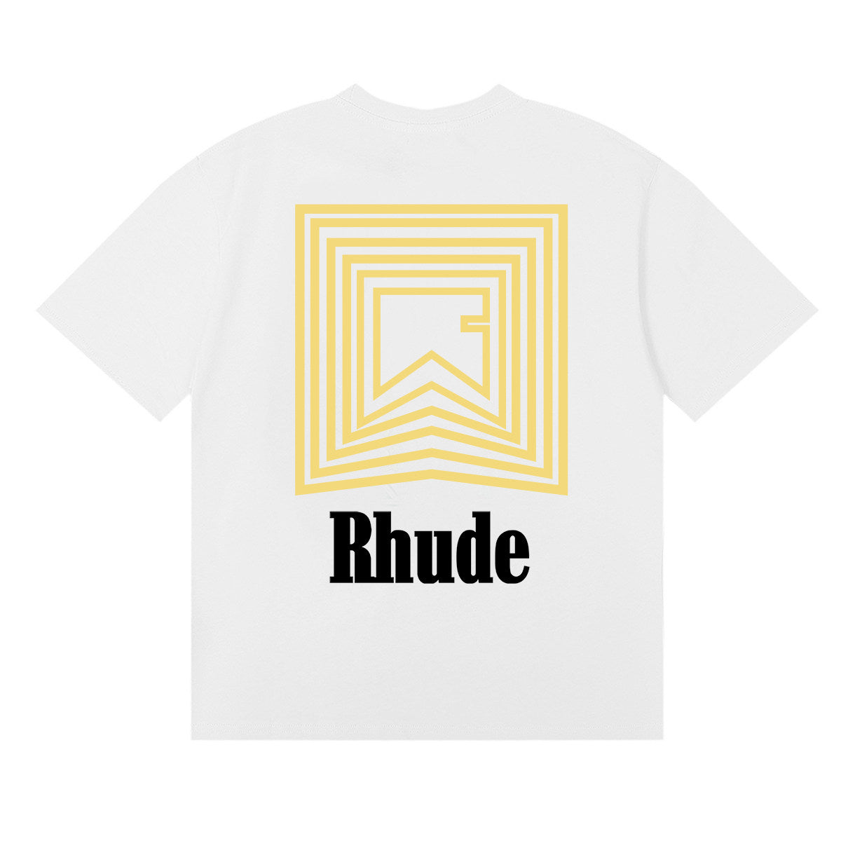 Rhude Geometric Square Layered Logo Graphic White Short Sleeve T‑Shirt